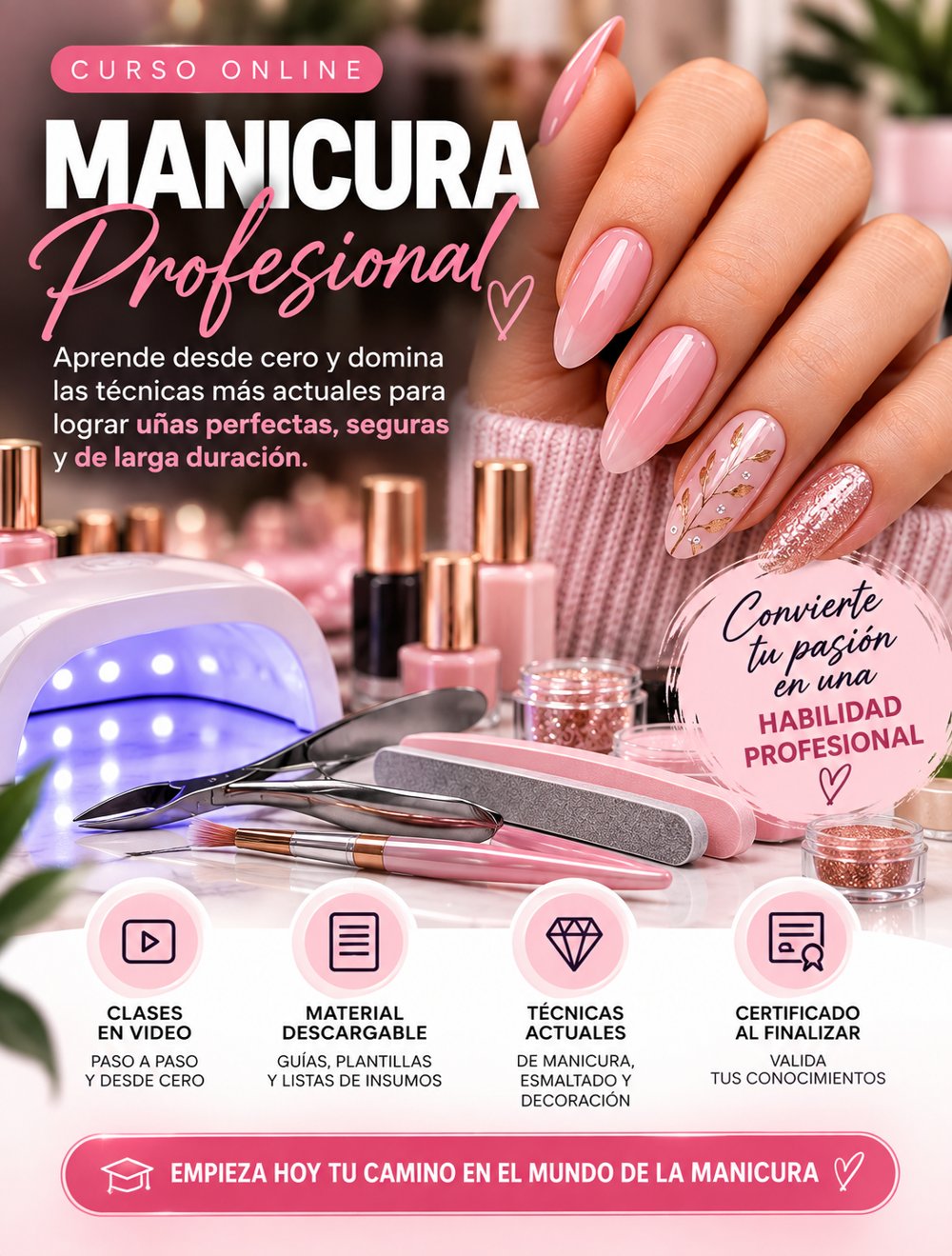 Curso Online de Manicura Profesional: clases en video, material descargable, técnicas actuales y certificado al finalizar